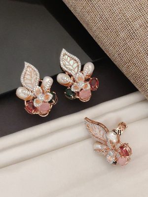 Rose Gold Earrings And Finger Ring ABDIE02087