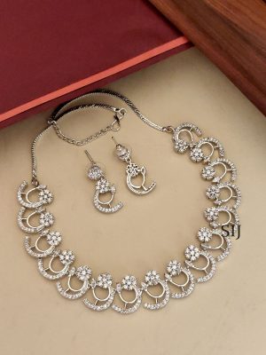 Silver Finish White Stone Necklace ABDIN02109