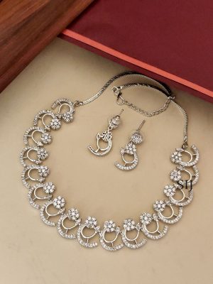 Silver Finish White Stone Necklace ABDIN02109