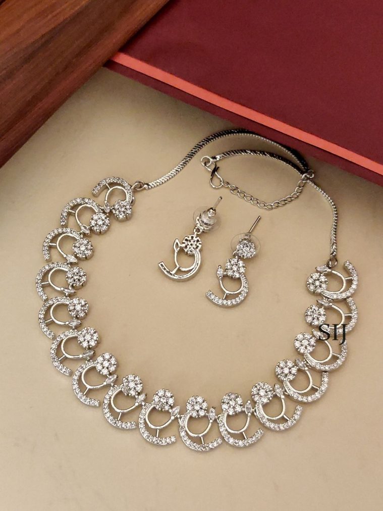 Silver Finish White Stone Necklace ABDIN02109