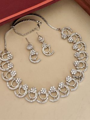 Silver Finish White Stone Necklace ABDIN02109