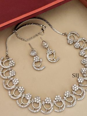 Silver Finish White Stone Necklace ABDIN02109