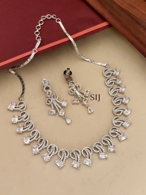 Silver Finish White Stone Necklace ABDIN02113