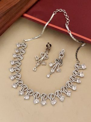 Silver Finish White Stone Necklace ABDIN02113
