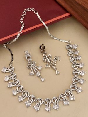 Silver Finish White Stone Necklace ABDIN02113