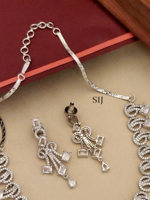Silver Finish White Stone Necklace ABDIN02113