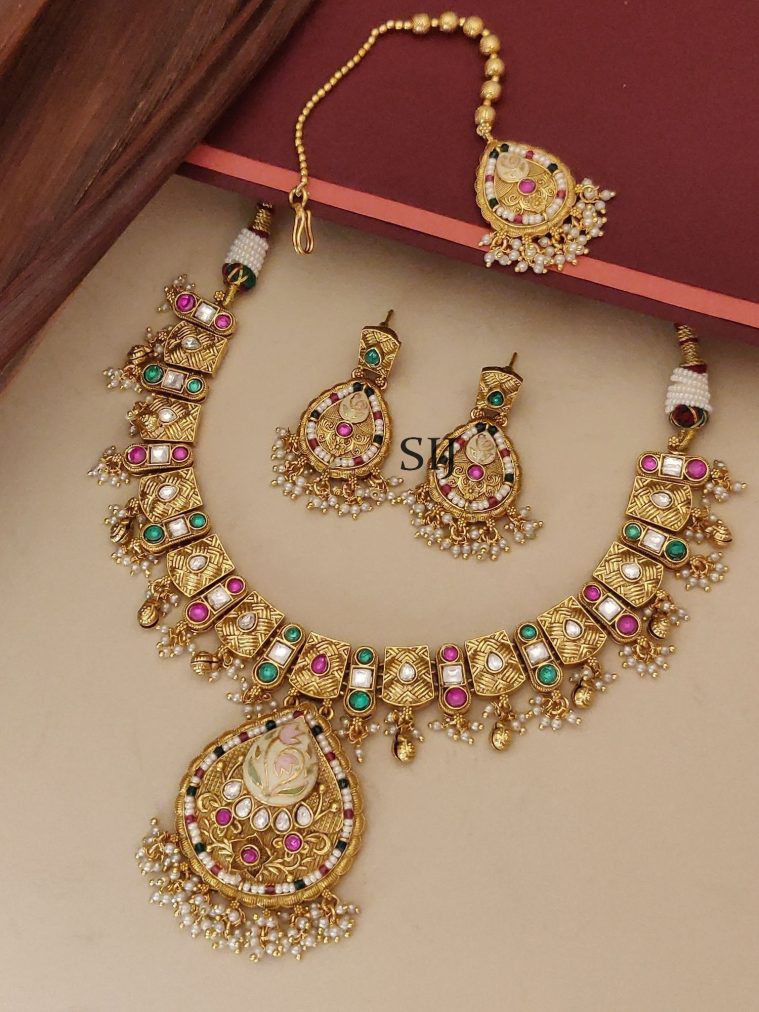Stone Beaded Necklace With Tikka ABDIN02136