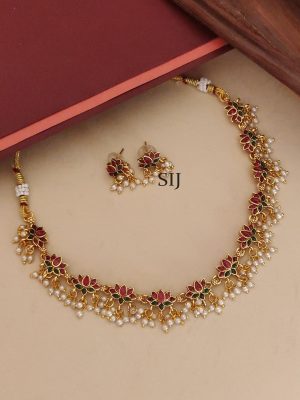 Meenakari Pink Lotus Necklace ABDIN02139