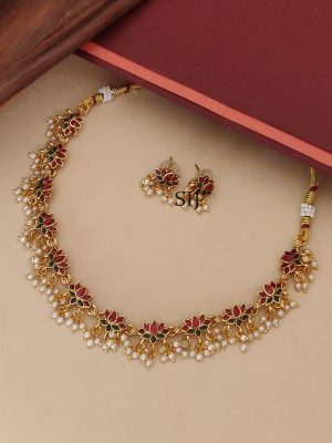 Meenakari Pink Lotus Necklace ABDIN02139