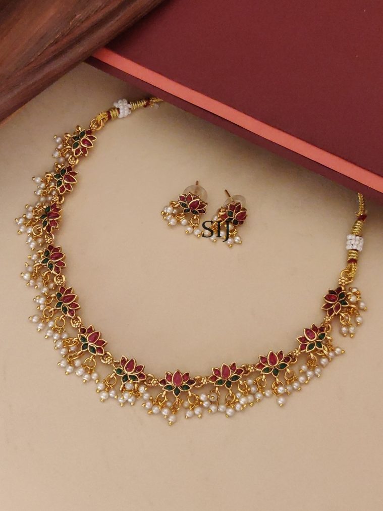 Meenakari Pink Lotus Necklace ABDIN02139
