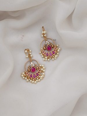 Pearl Stone Chand Bali Hook Earrings ARJIE02566