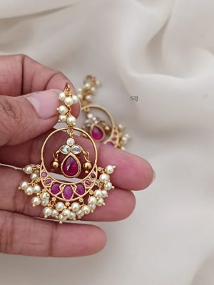 Pearl Stone Chand Bali Hook Earrings ARJIE02566