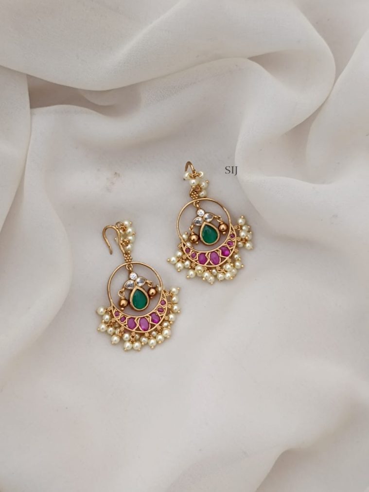 Pearl Stone Chand Bali Hook Earrings ARJIE02567