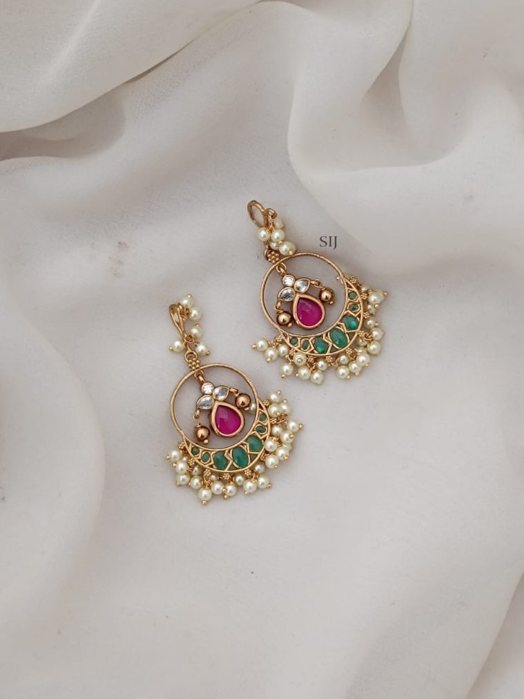 Pearl Stone Chand Bali Hook Earrings ARJIE02568