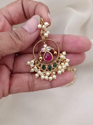 Pearl Stone Chand Bali Hook Earrings ARJIE02568