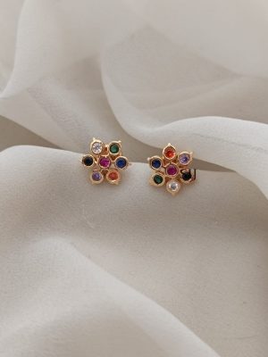 Navaratna Stone Screw Back Stud Earrings ARJIE02583