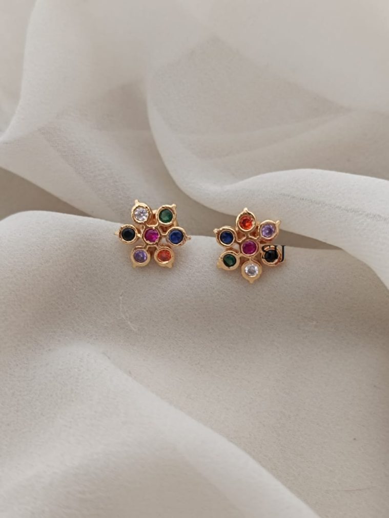 Navaratna Stone Screw Back Stud Earrings ARJIE02583