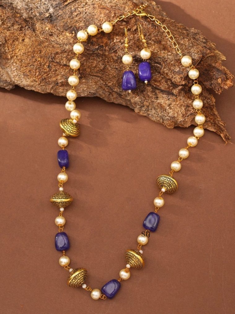 Blue Jaipuri Stone Pearl Chain ABDIPC02065