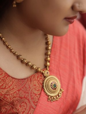 Gold Beaded Haram(Gundlamala) VARIL01106