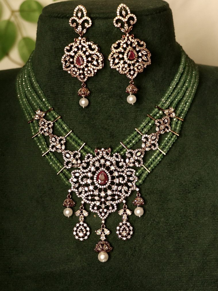 Green Beaded Mala Necklace ACCIN02270