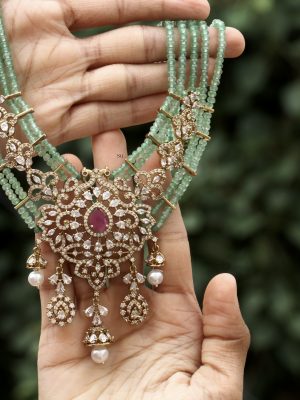 Green Beaded Mala Necklace ACCIN02270