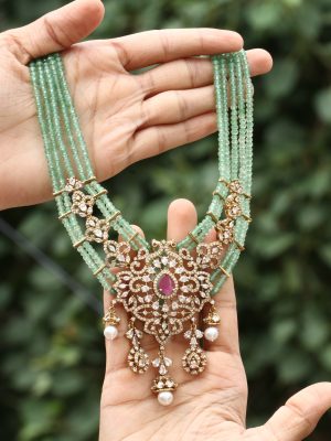 Green Beaded Mala Necklace ACCIN02270