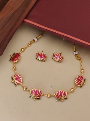 Meenakari Pink Lotus Necklace ABDIN02102