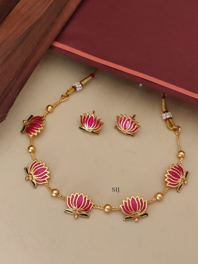 Meenakari Pink Lotus Necklace ABDIN02102