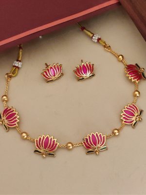 Meenakari Pink Lotus Necklace ABDIN02102
