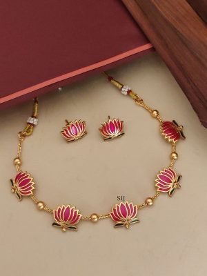 Meenakari Pink Lotus Necklace ABDIN02102