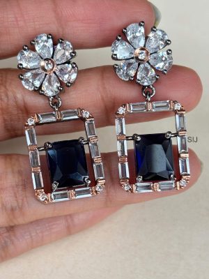 Rose Black Finish Stone Earrings SPAIE02451