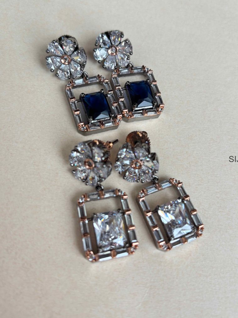 Rose Black Finish Stone Earrings SPAIE02451