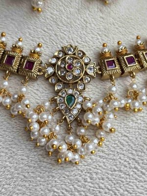 Green Beaded Lakshmi Haram