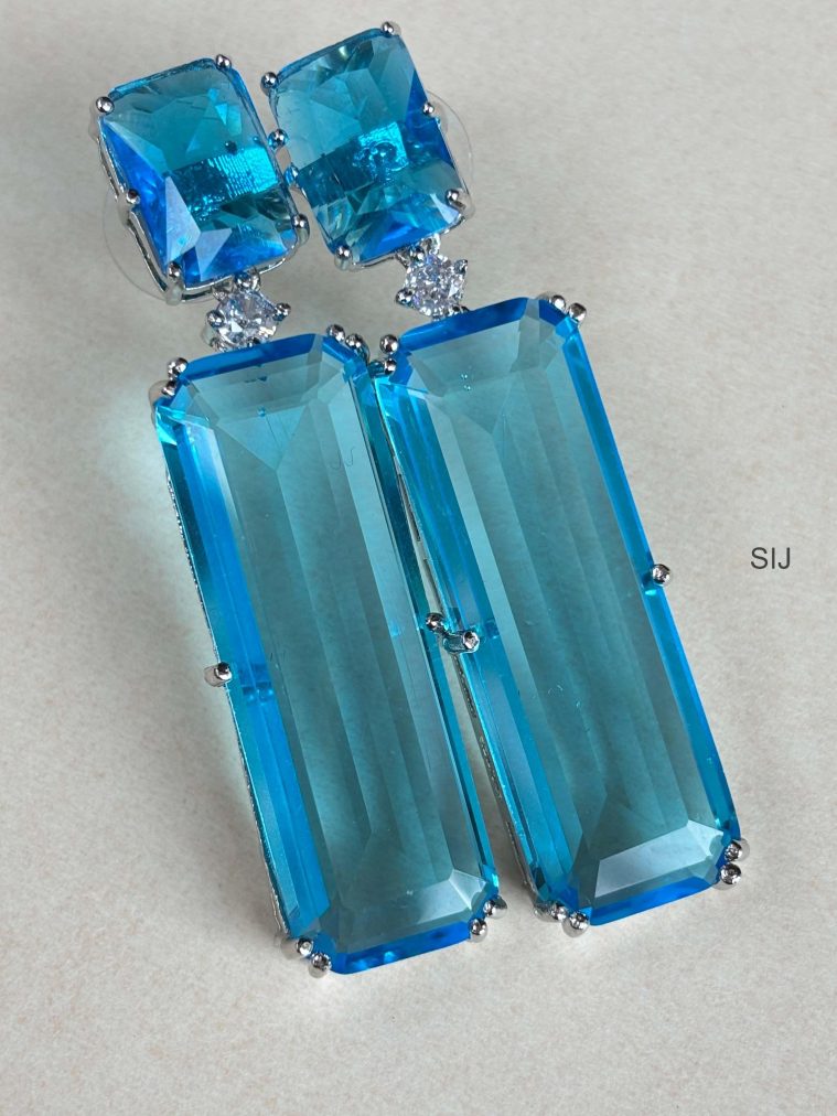 Silver Finish Blue Swarovski Earrings SPAIE02452
