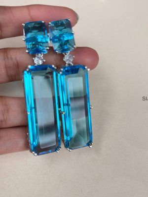Silver Finish Blue Swarovski Earrings SPAIE02452
