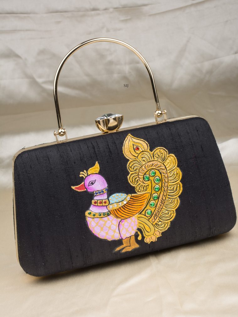 Tanjore Painted Black Silk Clutch Bag ALAIO00022