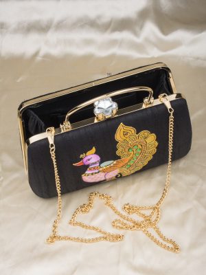Tanjore Painted Black Silk Clutch ALAIO00022