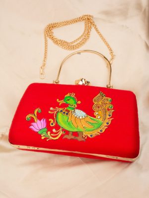 Tanjore Painted Red Silk Clutch ALAIO00020