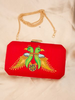 Tanjore Painted Red Silk Clutch ALAIO00019