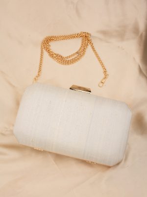 Tanjore Painted White Silk Clutch ALAIO00021