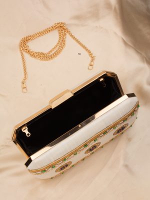 Tanjore Painted White Silk Clutch ALAIO00021
