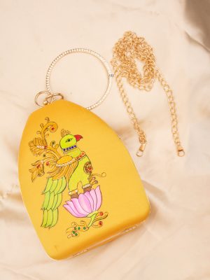Tanjore Painted Yellow Silk Clutch Bag ALAIO00017