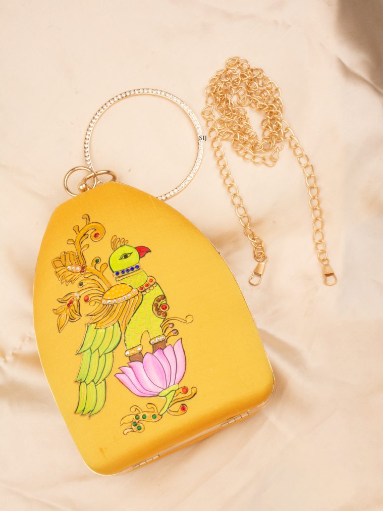 Tanjore Painted Yellow Silk Clutch Bag ALAIO00017