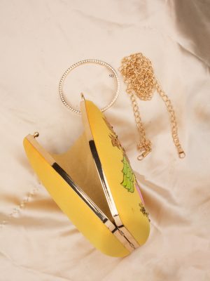Tanjore Painted Yellow Silk Clutch Bag ALAIO00017