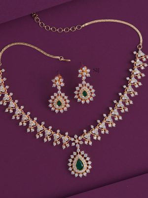 Green White Stone Necklace AADIN01337
