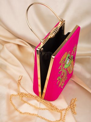 Tanjore Painted Pink Silk Clutch Bag ALAIO00031