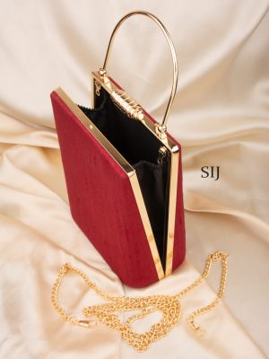 Tanjore Painted Maroon Silk Clutch Bag ALAIO00033
