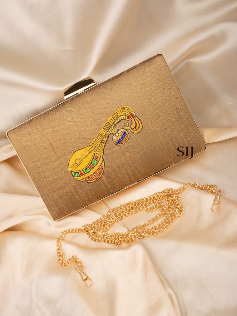 Tanjore Painted Golden Silk Clutch Bag ALAIO00035