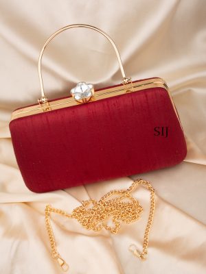 Tanjore Painted Maroon Silk Clutch Bag ALAIO00036