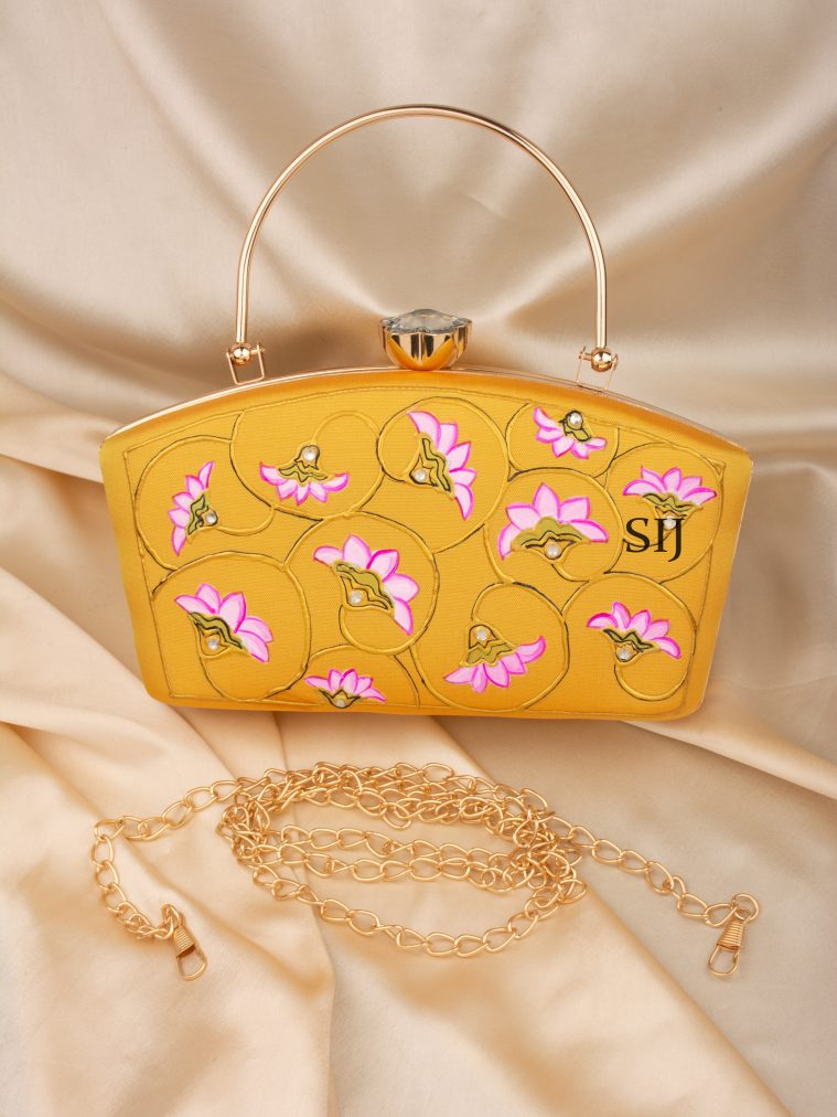 Tanjore Painted Yellow Silk Clutch Bag ALAIO00038